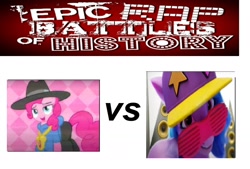 Size: 1854x1253 | Tagged: safe, edit, edited screencap, screencap, izzy moonbow, pinkie pie, earth pony, pony, unicorn, g4, g5, my little pony: a new generation, testing testing 1-2-3, 1000 hours in ms paint, epic rap battles of history, fit right in (g5), rapper, rapper pie, vs