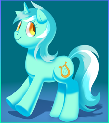 Size: 1284x1439 | Tagged: safe, artist:relighted, lyra heartstrings, pony, unicorn, g4, abstract background, cute, digital art, fanart, female, full body, lineless, mare