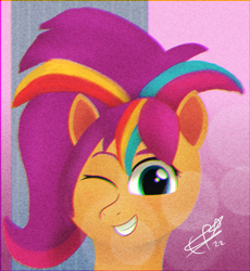 Size: 2300x2500 | Tagged: safe, artist:cobaltskies002, sunny starscout, earth pony, pony, g5, mane melody, my little pony: tell your tale, spoiler:g5, spoiler:my little pony: tell your tale, spoiler:tyts01e05, alternate hairstyle, cute, female, high res, mane stripe sunny, mare, multicolored hair, ponytail, smiling, sunnybetes