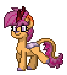 Size: 220x244 | Tagged: safe, artist:twilyisbestpone, derpibooru exclusive, scootaloo, kirin, pony, pony town, g4, animated, cloven hooves, cute, cutealoo, female, gif, kirin scootaloo, kirin-ified, leonine tail, older, older scootaloo, pixel art, simple background, smiling, solo, species swap, tail, transparent background, trotting, trotting in place, walk cycle, walking