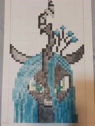 Size: 3024x4032 | Tagged: safe, artist:ninjanaut1000, queen chrysalis, changeling, changeling queen, canterlot wedding 10th anniversary, g4, female, graph paper, pixel art, solo, traditional art