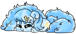 Size: 1294x574 | Tagged: safe, artist:helithusvy, oc, oc only, oc:dozy down, earth pony, pony, base used, beanbrows, chibi, commission, eyebrows, hairclip, lying down, prone, puffy cheeks, simple background, solo, sploot, transparent background
