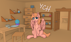 Size: 3667x2160 | Tagged: safe, artist:fess, alicorn, pony, commission, ear fluff, female, high res, horn, mare, open mouth, sitting, smiling, solo, spread wings, tail, wings, ych example, ych sketch, your character here