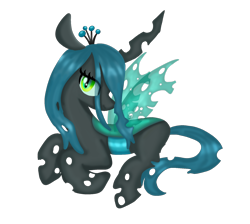 Size: 4000x3580 | Tagged: safe, artist:nitlynjane, derpibooru exclusive, queen chrysalis, changeling, changeling queen, canterlot wedding 10th anniversary, g4, changeling horn, cheeselegs, crown, eye clipping through hair, female, floppy ears, glowing, glowing eyes, high res, horn, insect wings, jewelry, looking at you, mare, regalia, simple background, smiling, solo, transparent background, transparent wings, wings