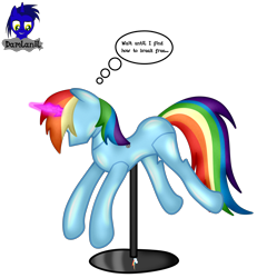 Size: 3840x4154 | Tagged: safe, artist:damlanil, rainbow dash, pegasus, pony, g4, bondage, clothes, collar, comic, crystal horn, encasement, fake horn, female, horn, i have no mouth and i must scream, inanimate tf, latex, link in description, magic, magic aura, mannequin, mannequin tf, mare, no mouth, objectification, pedestal, petrification, ponyquin, rubber, shiny, show accurate, simple background, solo, speech bubble, text, transformation, transparent background, vector