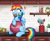 Size: 4000x3298 | Tagged: safe, artist:confetticakez, rainbow dash, pegasus, pony, g4, apple, blushing, caught, chest fluff, cookie, cookie jar, cookie thief, cute, dashabetes, eating, exclamation point, female, floppy ears, food, high res, jar, kitchen, looking at you, mare, pinpoint eyes, salt, solo, spatula, spoon, thief