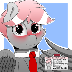 Size: 2000x2000 | Tagged: safe, artist:h3nger, oc, oc:cotton puff, pegasus, pony, blushing, high res, horny on main, male, necktie, solo, stallion