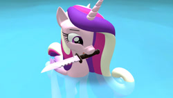 Size: 1024x577 | Tagged: safe, artist:westrail642fan, princess cadance, pony, g4, 3d, knife, mouth hold, peace was never an option, source filmmaker