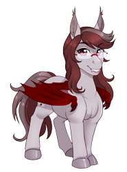 Size: 2365x3200 | Tagged: safe, artist:askbubblelee, oc, oc only, oc:scarlet quill, bat pony, pony, bat pony oc, digital art, fangs, female, folded wings, gift art, glasses, happy, high res, mare, red eyes, simple background, slit pupils, smiling, solo, transparent background, wings