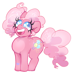 Size: 614x609 | Tagged: safe, artist:beebee, pinkie pie, earth pony, pony, g4, alternate design, female, looking up, mare, open mouth, open smile, simple background, smiling, solo, white background