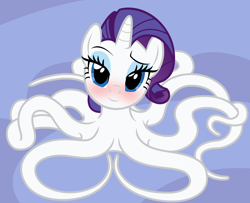 Size: 3300x2674 | Tagged: safe, alternate version, artist:badumsquish, derpibooru exclusive, rarity, mermaid, monster pony, octopony, octopus, original species, pony, unicorn, g4, blushing, eyeshadow, female, flirting, high angle, high res, looking at you, looking up, makeup, mare, mermarity, raised eyebrow, show accurate, smiling, smirk, species swap, tentacles