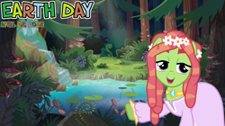 Size: 2064x1154 | Tagged: safe, artist:jeatz-axl, artist:not-yet-a-brony, edit, tree hugger, earth pony, pony, g4, 2022, april, clothes, dress, earth day, floral head wreath, flower, forest, hippie, pond, spring, tree, water, waterfall