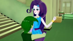 Size: 1920x1080 | Tagged: safe, artist:hornydogo, rarity, spike, human, equestria girls, g4, 3d, duo, female, hug, koikatsu, male, rarity peplum dress, ship:sparity, shipping, straight