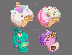Size: 3300x2550 | Tagged: safe, artist:vivian lieu, pipp petals, sparky sparkeroni, dragon, pegasus, pony, g5, my little pony: make your mark, official, winter wishday, leak, spoiler:g5, spoiler:winter wishday, baby, baby dragon, concept art, cookie, donut, female, food, high res, male, mare