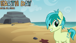 Size: 2064x1161 | Tagged: safe, artist:cheezedoodle96, artist:not-yet-a-brony, edit, sandbar, earth pony, pony, g4, 2022, april, beach, earth day, ocean, show accurate, smiling, water