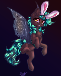 Size: 2000x2500 | Tagged: safe, artist:jsunlight, oc, oc:04, changeling, pony, bunny ears, high res, holeless, solo