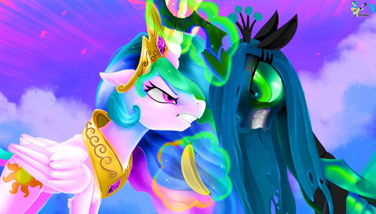alternate version, artist:brainiac, princess celestia, queen chrysalis, ali...
