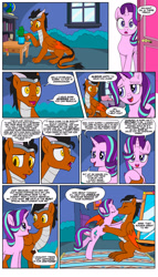 Size: 1600x2790 | Tagged: safe, artist:pencils, starlight glimmer, oc, oc:draco k-night blaze, dracony, dragon, hybrid, pony, unicorn, g4, canon x oc, comic, female, kiss on the lips, kissing, male, mare, shipping, speech bubble, starlaco, straight, text