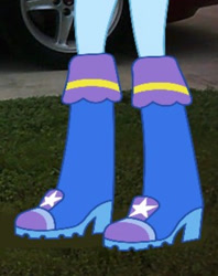 Size: 512x645 | Tagged: safe, trixie, human, equestria girls, g4, boots, boots shot, car, cropped, grass, high heel boots, legs, mud, mud puddle, pictures of legs, puddle, shoes, solo, wet boots