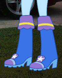 Size: 512x645 | Tagged: safe, trixie, human, equestria girls, g4, boots, boots shot, car, cropped, grass, high heel boots, legs, mud, mud puddle, pictures of legs, puddle, shoes, solo, trixie wearing her boots, wet boots