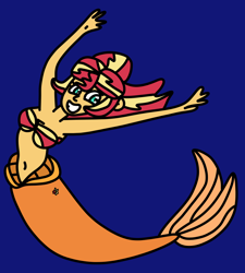 Size: 900x1000 | Tagged: safe, artist:jadeharmony, sunset shimmer, mermaid, equestria girls, g4, armpits, arms in the air, belly button, bra, cute, grin, hands in the air, mermaidized, seashell bra, smiling, solo, species swap