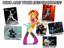 Size: 4096x3072 | Tagged: safe, sunset shimmer, human, equestria girls, g4, bare shoulders, bb king, dave grohl, electric guitar, flying v, foo fighters, guitar, james hetfield, johnny ramone, metallica, musical instrument, rivers cuomo, sleeveless, the ramones, weezer, zz top