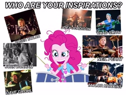 Size: 4096x3072 | Tagged: safe, pinkie pie, human, equestria girls, g4, chad smith, dave grohl, drum kit, drums, drumsticks, foo fighters, joey jordison, john bonham, led zeppelin, musical instrument, neil peart, nirvana, queen (band), red hot chili peppers, roger taylor, rush, rush (band), slipknot, taylor hawkins