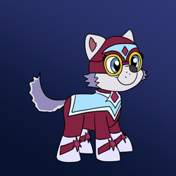 Size: 1600x1600 | Tagged: safe, artist:platinumdrop, g4, everest (paw patrol), gradient background, masked matter-horn costume, paw patrol, power ponies, request, simple background, solo