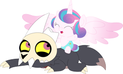 Size: 3528x2136 | Tagged: safe, artist:porygon2z, princess flurry heart, alicorn, pony, titan, g4, baby, baby pony, broken horn, collar, crossover, duo, duo male and female, female, filly, foal, high res, horn, king clawthorne, male, show accurate, simple background, skull, the owl house, transparent background