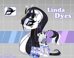 Size: 1280x1004 | Tagged: safe, artist:henori_artist, oc, oc only, pony, base used, clothes, eyelashes, female, hoof polish, horns, makeup, mare, reference sheet, smiling