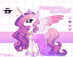Size: 1280x994 | Tagged: safe, artist:henori_artist, fleur-de-lis, princess cadance, alicorn, pony, g4, base used, clothes, concave belly, dress, eyelashes, female, fusion, hoof shoes, horn, horn jewelry, jewelry, mare, reference sheet, show accurate, slender, smiling, solo, thin