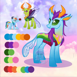 Size: 1280x1280 | Tagged: safe, artist:shiee-artopia223, rainbow dash, thorax, changedling, changeling, pegasus, pony, g4, antlers, base used, female, fusion, fusion:rainbow dash, fusion:thorax, king thorax, looking back, mare, reference sheet, show accurate, wings