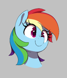 Size: 275x319 | Tagged: safe, artist:thebatfang, rainbow dash, pegasus, pony, aggie.io, bust, cute, dashabetes, drawthread, explicit source, female, gray background, lowres, mare, portrait, simple background, smiling, solo