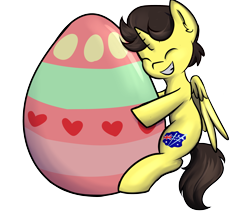 Size: 2600x2200 | Tagged: safe, artist:dumbwoofer, oc, oc:tommy the human, alicorn, pony, alicorn oc, australia, australian, child, colt, commission, commissioner:bigonionbean, easter, easter egg, egg, foal, high res, holiday, horn, hug, male, simple background, solo, transparent background, wings, writer:bigonionbean, ych result