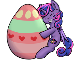 Size: 2600x2200 | Tagged: safe, artist:dumbwoofer, oc, oc:queen galaxia (bigonionbean), alicorn, pony, alicorn oc, commission, commissioner:bigonionbean, easter, easter egg, egg, ethereal mane, ethereal tail, female, fusion:princess cadance, fusion:princess celestia, fusion:princess luna, fusion:twilight sparkle, high res, holiday, horn, hug, mare, simple background, solo, tail, transparent background, wings, writer:bigonionbean, ych result