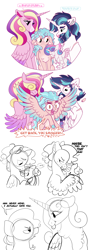 Size: 3600x10000 | Tagged: safe, artist:loryska, cozy glow, princess cadance, princess flurry heart, shining armor, alicorn, pegasus, pony, unicorn, g4, a better ending for cozy, absurd resolution, cozylove, female, filly, foal, male, mare, megamind, older, older cozy glow, older flurry heart, sketch, stallion