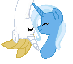 Size: 236x207 | Tagged: safe, artist:decokenite, prince blueblood, trixie, pony, unicorn, g4, boop, eyes closed, female, male, mare, noseboop, ship:bluetrix, shipping, smiling, stallion, straight, upside down