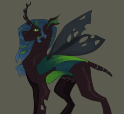 Size: 640x590 | Tagged: safe, artist:transmasctwilight, queen chrysalis, changeling, changeling queen, canterlot wedding 10th anniversary, g4, female, horn, redesign, simple background, spread wings, tail, wings