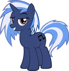 Size: 878x910 | Tagged: safe, artist:foxyfell1337, dj pon-3, vinyl scratch, original species, pony, umbra pony, g4, female, full body, grin, hooves, lidded eyes, mare, race swap, raised eyebrow, show accurate, simple background, smiling, solo, standing, tail, transparent background, two toned mane, two toned tail