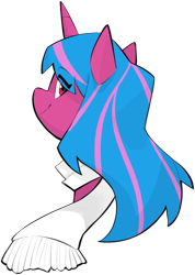 Size: 1015x1426 | Tagged: safe, artist:dar, oc, oc only, oc:echo shade, pony, unicorn, fanfic:song of seven, blue mane, clothes, horn, looking at you, over the shoulder, scarf, simple background, striped mane, transparent background, two toned mane, unicorn oc