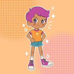 Size: 2048x2048 | Tagged: safe, artist:rosabeeart, scootaloo, human, g4, clothes, dark skin, high res, humanized, looking at you, smiling, solo, sparkles