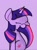 Size: 756x1024 | Tagged: safe, artist:twiliset, twilight sparkle, pony, unicorn, g4, biting, cute, eyes closed, female, filly, filly twilight sparkle, nom, purple background, simple background, smiling, solo, tail, tail bite, twiabetes, unicorn twilight, younger