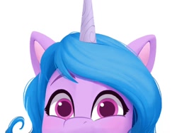 Size: 1134x850 | Tagged: safe, artist:bcpony, part of a set, izzy moonbow, pony, unicorn, g5, bust, colored pupils, cute, female, head only, izzybetes, looking at you, mare, peeking, portrait, simple background, solo, white background