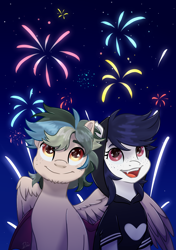 Size: 1014x1438 | Tagged: safe, artist:lambydwight, oc, bat pony, pegasus, pony, fireworks