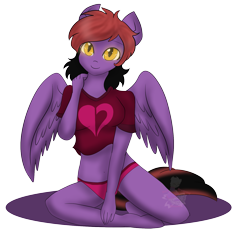 Size: 1587x1686 | Tagged: safe, artist:darkdreamingblossom, oc, oc only, oc:dark dreaming blossom, pegasus, anthro, anthro oc, clothes, cute, female, midriff, ocbetes, pegasus oc, shirt, simple background, smiling, solo, transparent background, underwear
