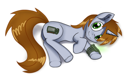 Size: 1636x1016 | Tagged: safe, artist:exploretheweb, oc, oc only, oc:littlepip, pony, unicorn, fallout equestria, butt, female, horn, pipbuck, plot, simple background, solo, unicorn oc, white background