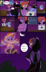 Size: 1600x2500 | Tagged: safe, artist:darkdreamingblossom, oc, oc only, oc:dark dreaming blossom, oc:zoa, cat, incubus, pegasus, anthro, comic:the first meeting, breasts, comic, female, glowing, glowing eyes, magic, male, pegasus oc