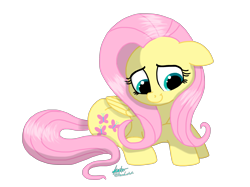Size: 2732x2048 | Tagged: safe, artist:praisecastiel, fluttershy, pegasus, pony, g4, female, floppy ears, folded wings, high res, looking away, looking down, lying down, mare, prone, simple background, smiling, solo, transparent background, wings