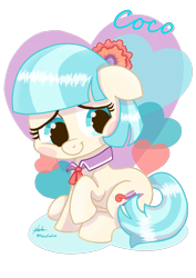 Size: 2480x3508 | Tagged: safe, artist:praisecastiel, coco pommel, earth pony, pony, g4, blushing, cute, female, high res, partial background, simple background, solo, transparent background