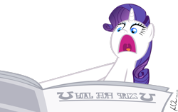 Size: 3095x1938 | Tagged: safe, artist:epic-panda17, rarity, pony, unicorn, g4, ponyville confidential, female, high res, horn, i'll destroy her, mare, newspaper, open mouth, signature, simple background, solo, transparent background